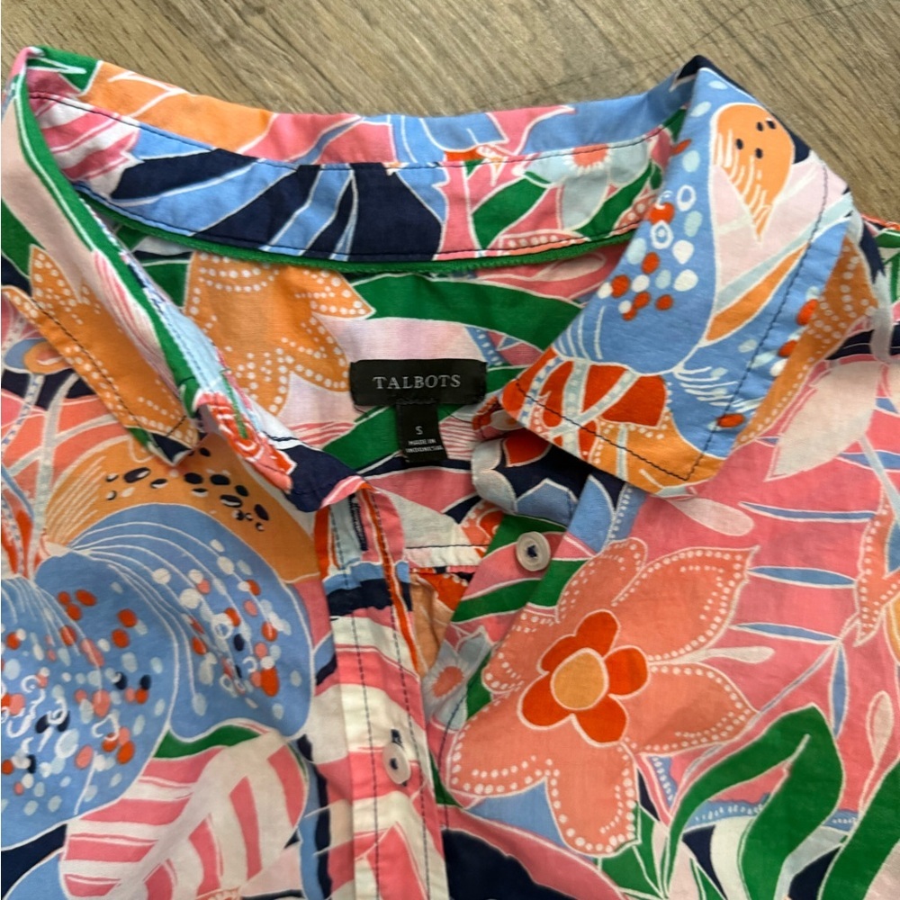 Talbots Multi Color Abstract Floral Button Down - image 8